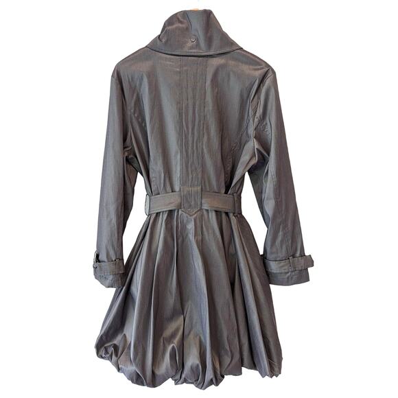SAMUEL DONG Bubble Hem Trench Coat Dress SZ L Silver Gray Belted Party Event NWT - Picture 4 of 9